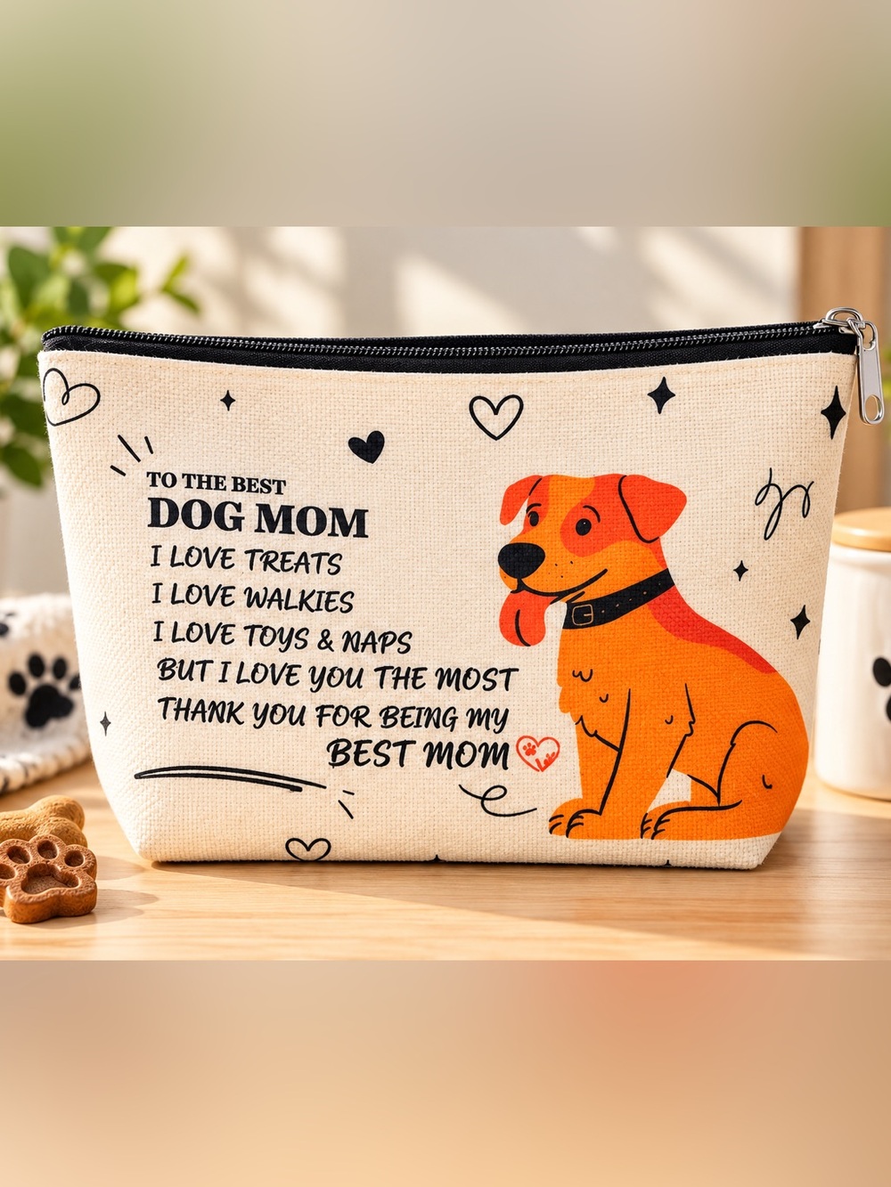 Dog Mom Canvas Treat Pouch - Orange